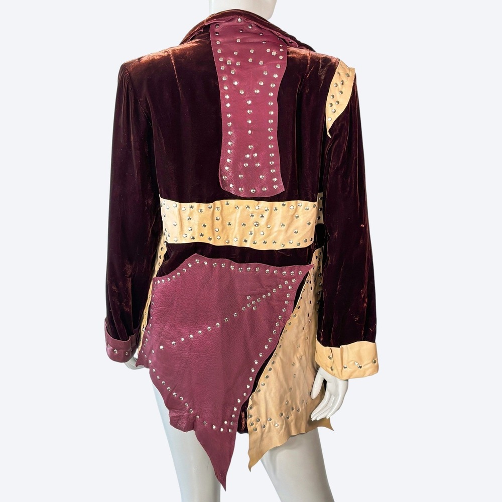 Adriana Bottary Studded Velvet Leather Patchwork Coat Womens L Handmade Design